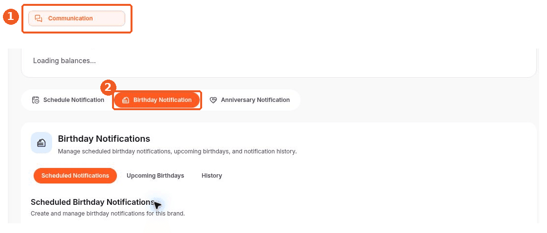 Communication screen showing how to answer: Where can I manage birthday notifications?