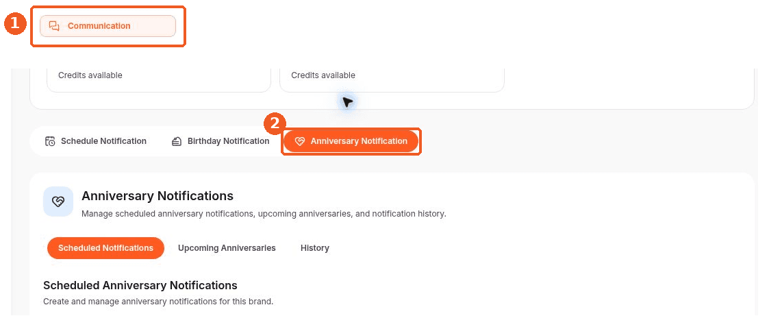 Communication screen showing how to answer: Where can I manage anniversary notifications?