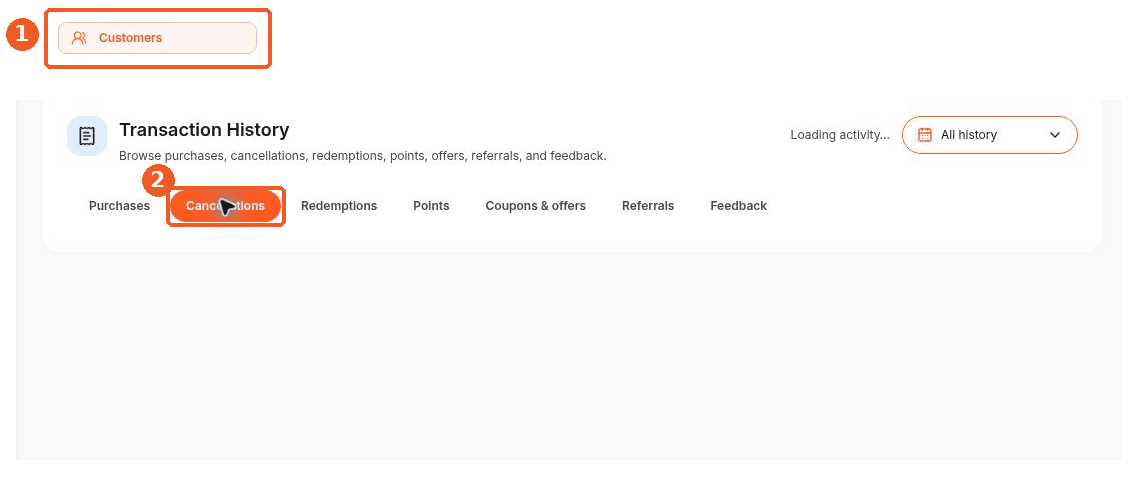 Customers screen showing how to answer: Where can I see cancelled purchases?