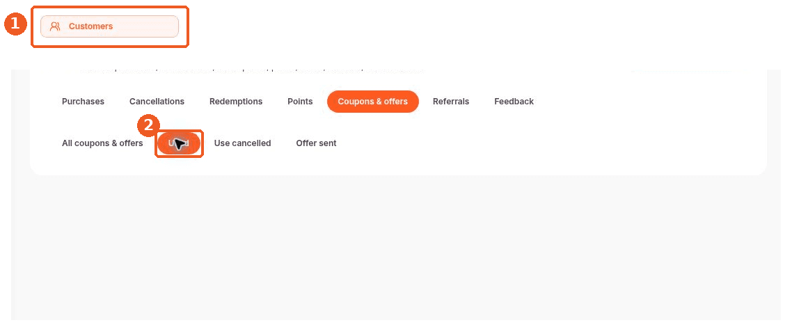 Customers screen showing how to answer: Where can I see used or cancelled coupons?