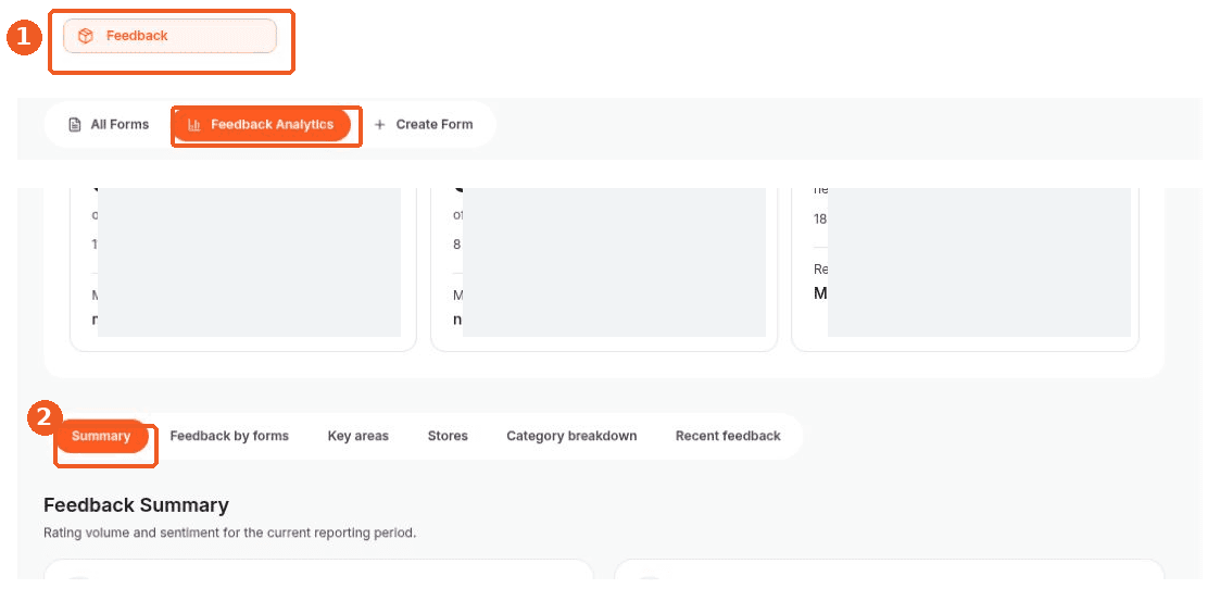 Feedback screen showing how to answer: Where can I see overall feedback analytics?