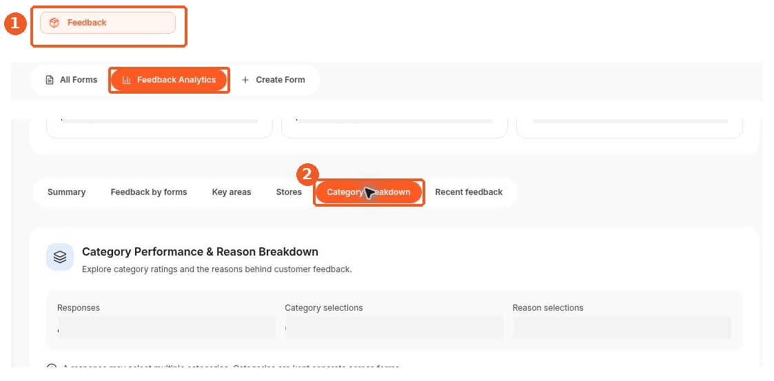 Feedback screen showing how to answer: Where can I see feedback by category?