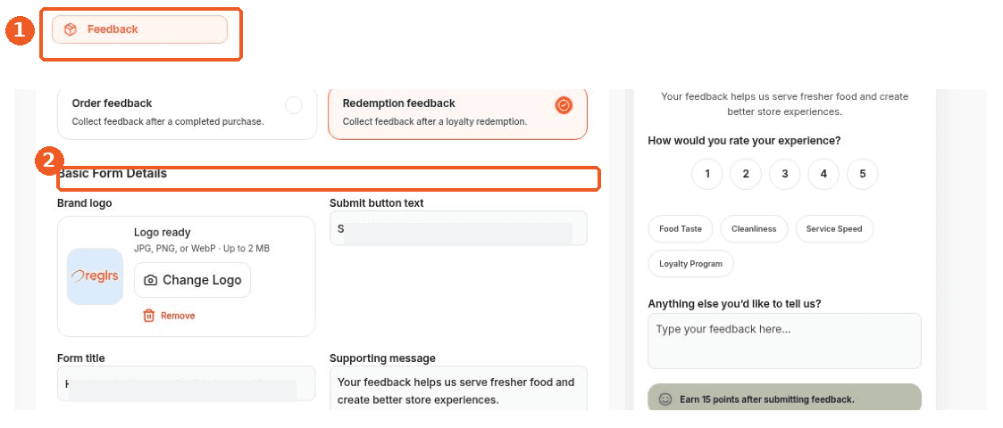 Feedback screen showing how to answer: Where can I edit a feedback form’s appearance and questions?