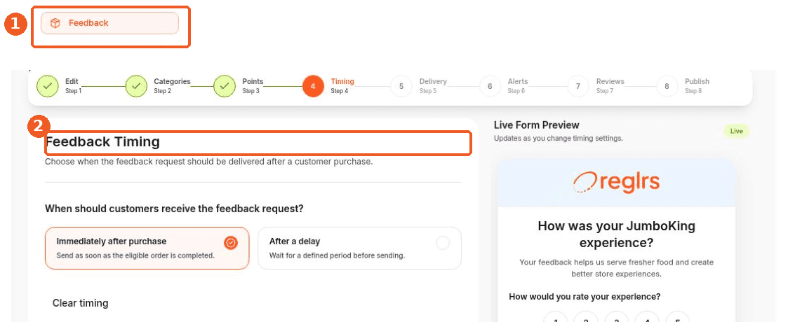 Feedback screen showing how to answer: Where can I set feedback timing and expiry?