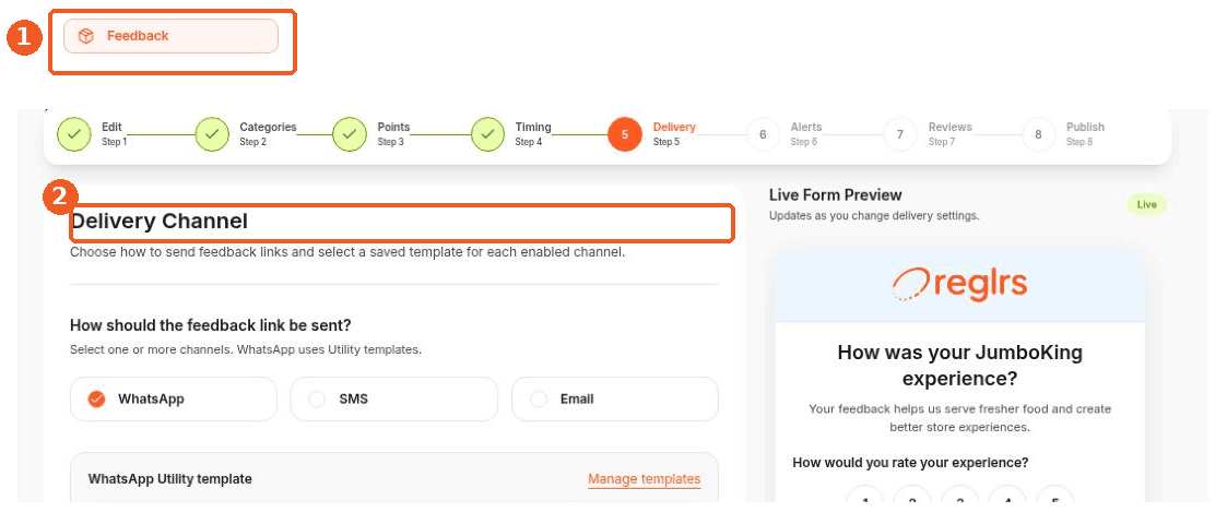 Feedback screen showing how to answer: Where can I choose the feedback delivery channel?