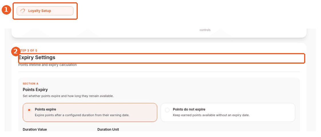 Loyalty Setup screen showing how to answer: Where can I configure points expiry?