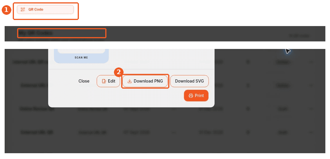 QR Code screen showing how to answer: Where can I view and download a QR code?