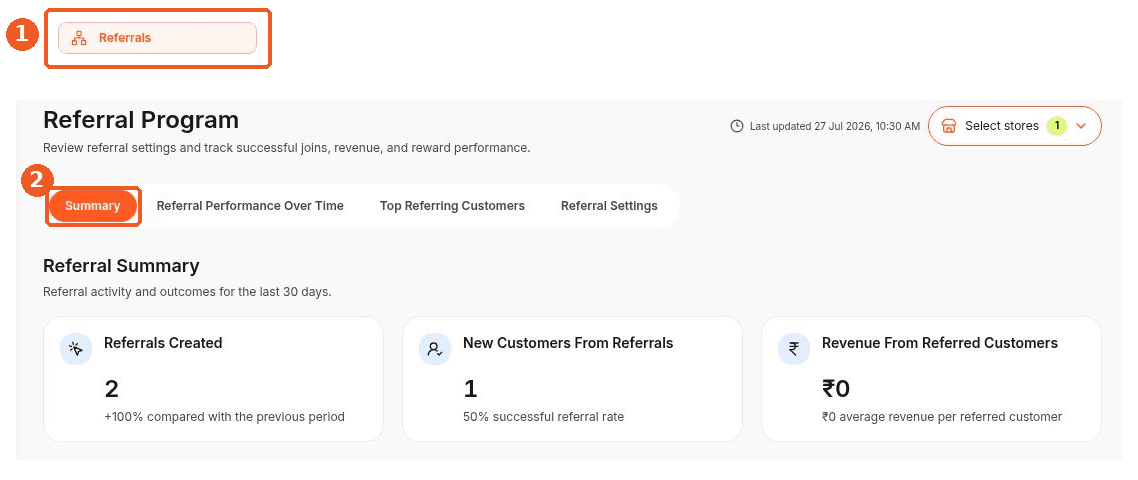 Referrals screen showing how to answer: Where can I see referral results?