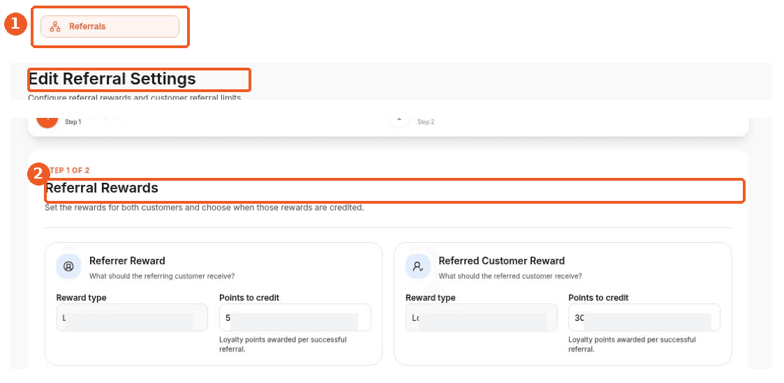 Referrals screen showing how to answer: Where can I configure referral rewards and triggers?