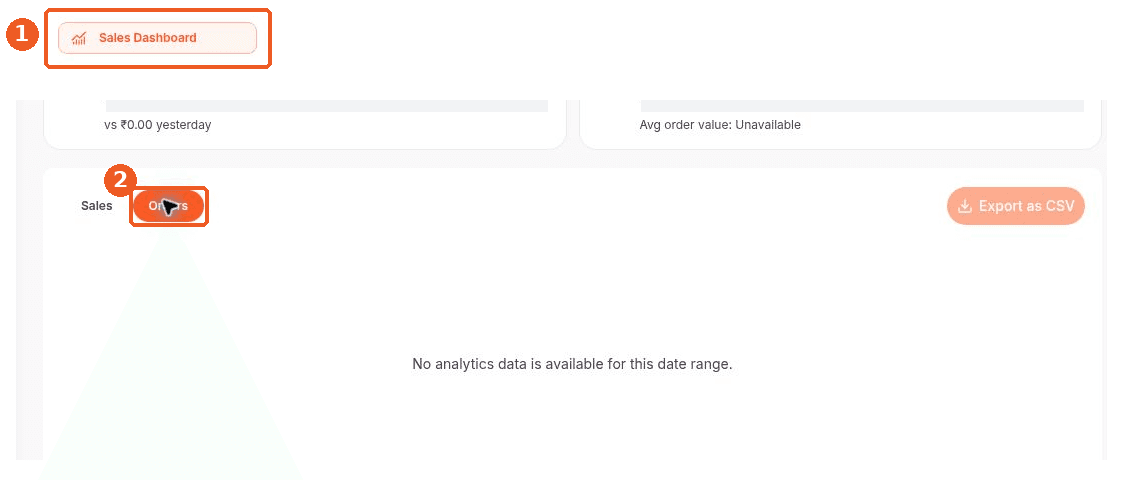 Sales Dashboard screen showing how to answer: Where can I switch between sales and orders?